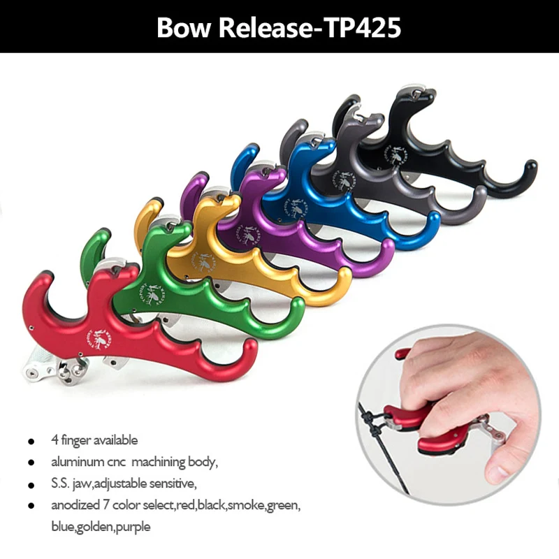 Topoint TP425 Bow Release 4 Finger Aluminum Release Aid Automatic Caliper for Compound Bow Target Archery Hunting Shooting